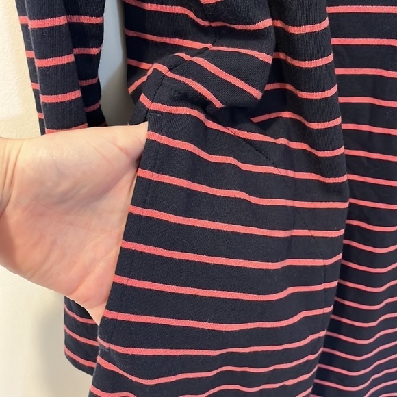 J Jill Mock Neck Striped Knit T Shirt Dress Navy Pink Comfy Dress POCKETS Size L - Picture 8 of 8